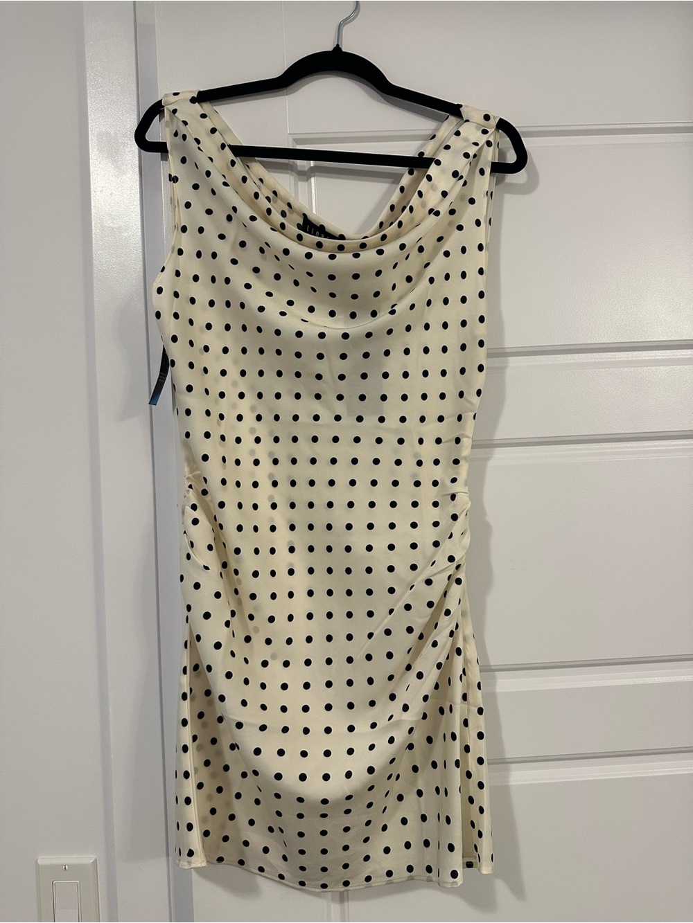 Revolve Lioness Cream and Black Polka Dot Cowl Neck Mini Dress